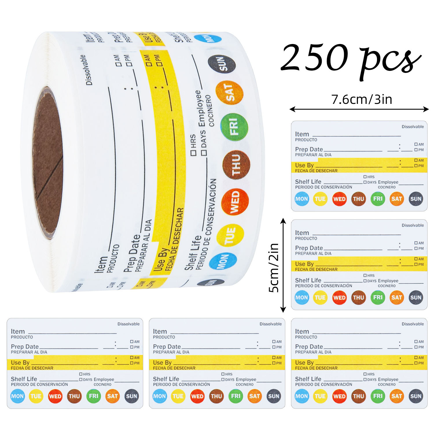 Meal Prep Jar - 250 Pezzi/Rotolo Etichette Adesive Impermeabili per